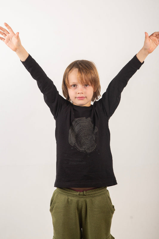 Polera AraucanÃa Niño Negra Manga Larga - Tencel, Algodón Pima Organico