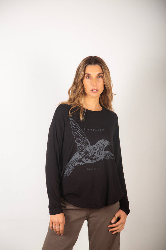Polera Colibri Negra Mujer Tencel - Organico, biodegradable y compostable