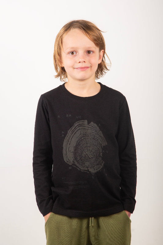 Polera Araucanía Niño Negra Manga Larga - Tencel, Algodón Pima Organico