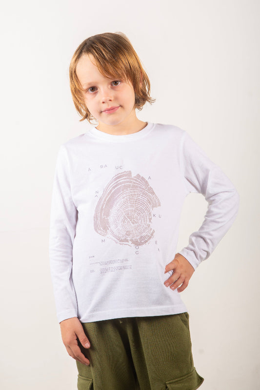 Polera Araucanía Niño Blanca Manga Larga - Tencel, Algodón Pima Organico