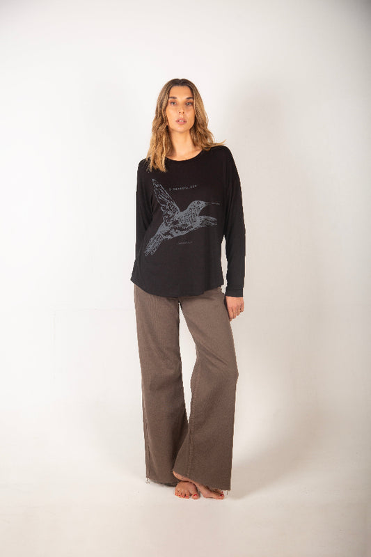 Polera Colibri Negra Mujer Tencel - Organico, biodegradable y compostable