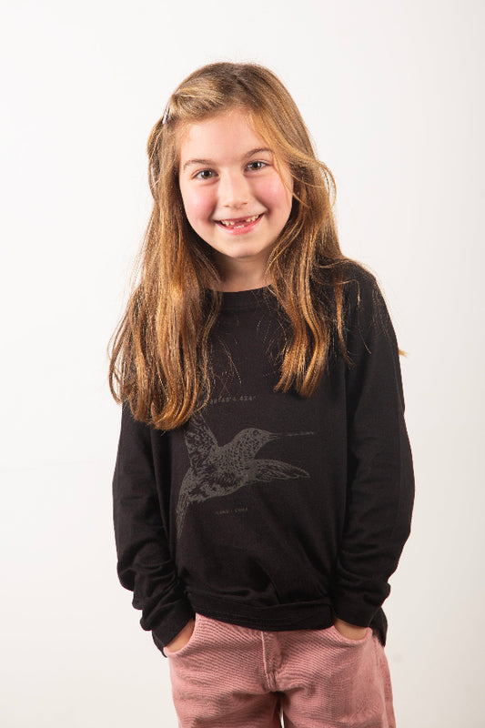 Polera Colibrí Niña Negra Manga Larga - Tencel, Algodón Pima Organico