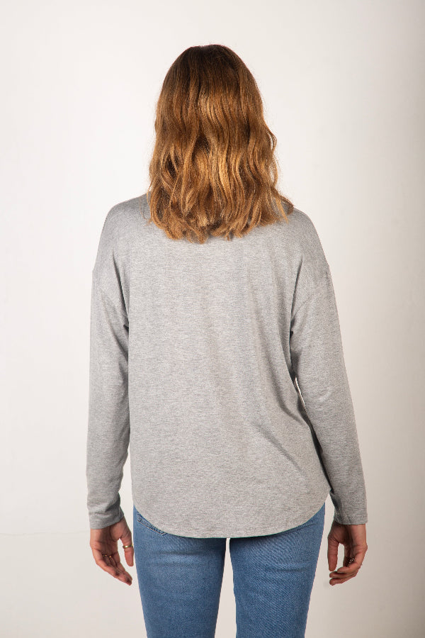 Polera Colibrí Gris Tencel Manga Larga - Orgánico, biodegradable y compostable