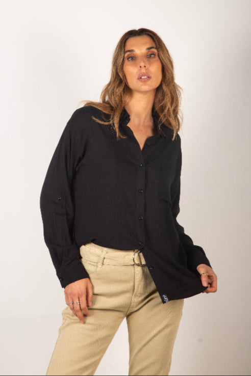 Blusa Mujer Negra Manga Larga  - Tencel, Orgánico