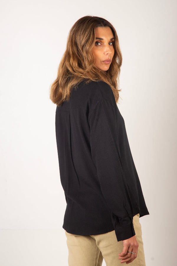 Blusa Mujer Negra Manga Larga  - Tencel, Orgánico